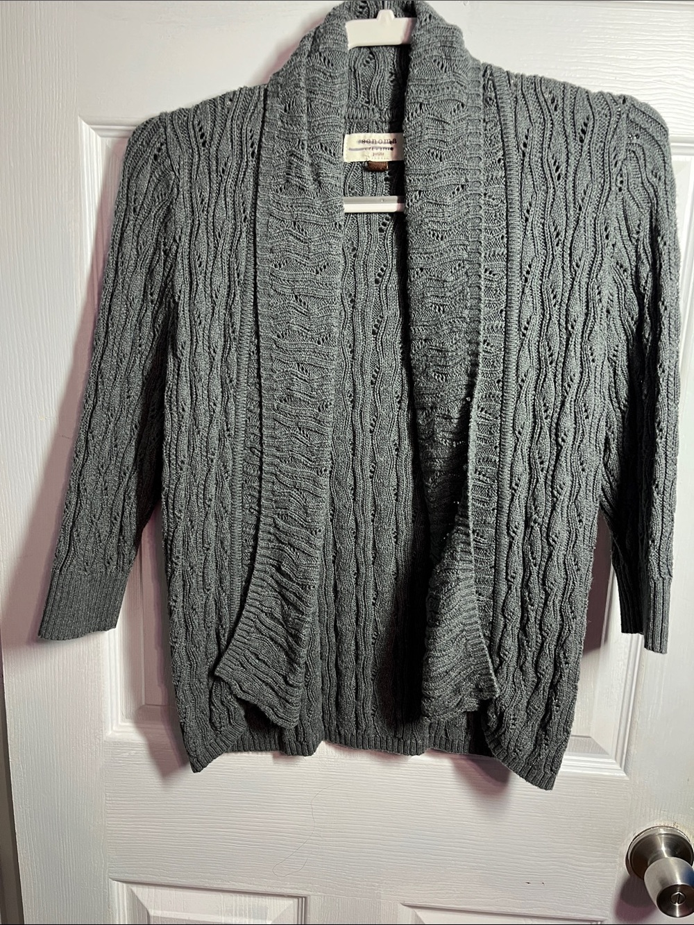 Sonoma Charcoal Gray Cable-Knit Open Cardigan